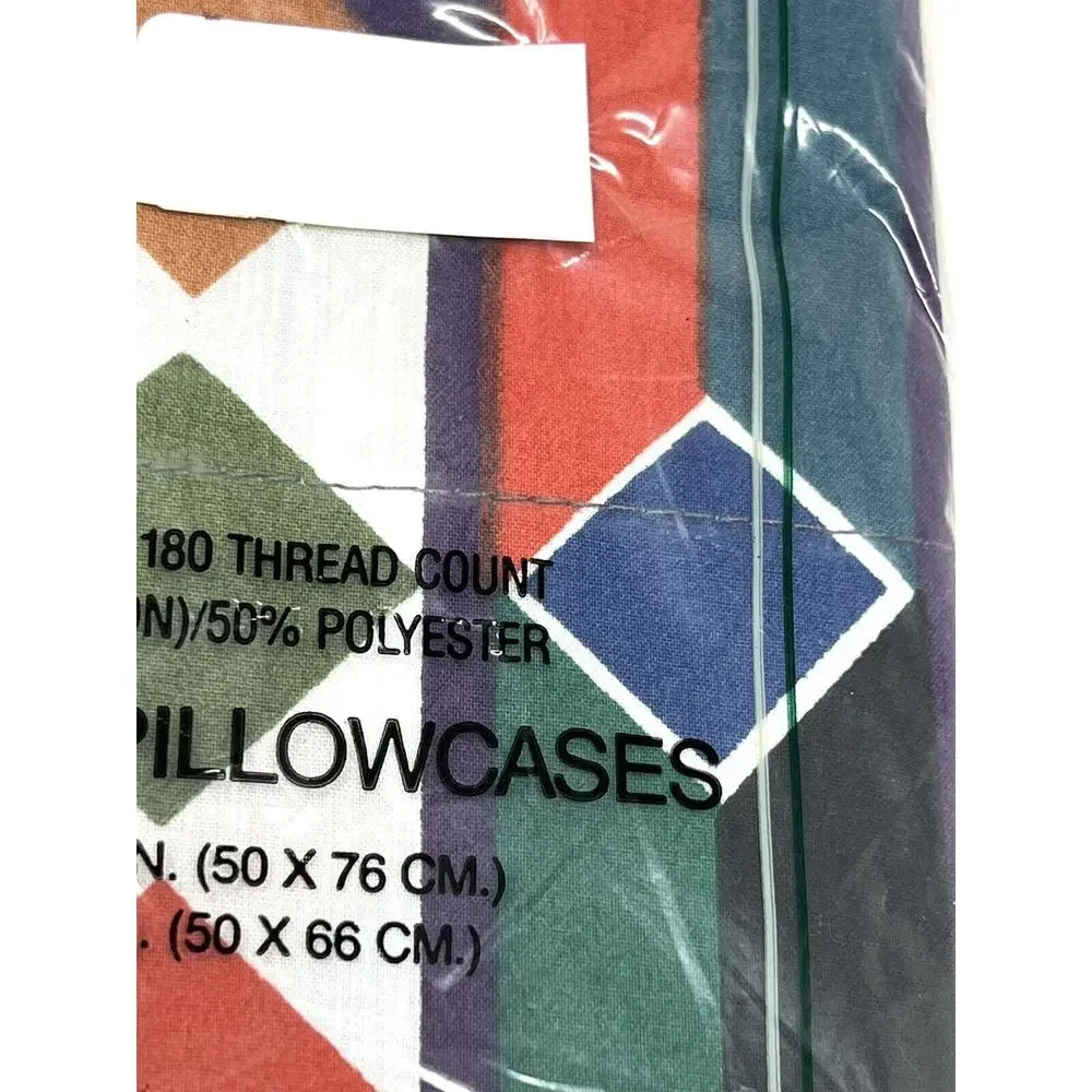 Vtg Cannon Monticello Percale Pair of 2 Standard Pillowcases Geometric Shapes